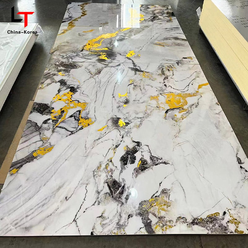 Bord UV PVC uiscedhíonach 1220 × 2440mm 3mm le haghaidh Maisiú painéil Balla Intí le Críochnaigh Ardsnasta le haghaidh Maisiú Dearaidh Oifig Tí