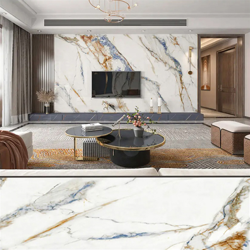 1220 × 2800mm Bileog Marmair PVC Brataithe UV le haghaidh Troscán agus Cabinetry Maisiú Éadrom agus CRUA Painéal Balla Plaisteacha lannaithe