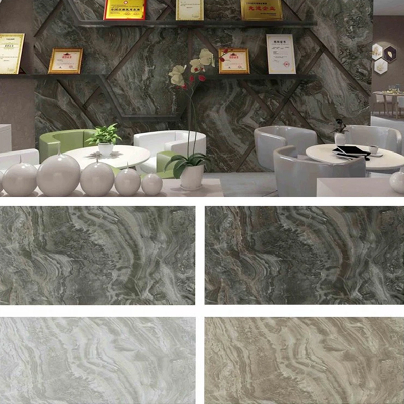 1220 × 2800mm Bileog Marmair PVC Brataithe UV le haghaidh Troscán agus Cabinetry Maisiú Éadrom agus CRUA Painéal Balla Plaisteacha lannaithe