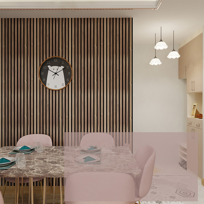 Maisiú Balla WPC Akupanel Dearadh 3D Intí Painéil Fuaimiúil poileistir Aonrú Fuaime Adhmaid Painéil Balla Fuaimiúil Slat